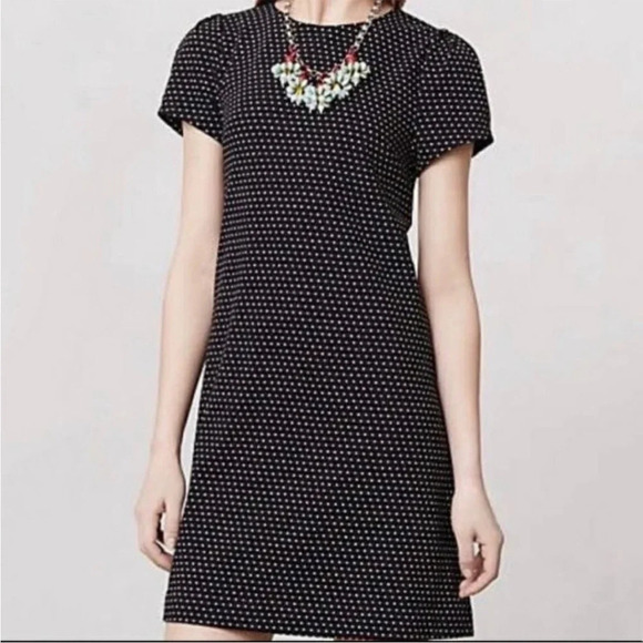 Anthropologie Maeve Black Polka Dot Mini Shift Dress - Picture 1 of 7